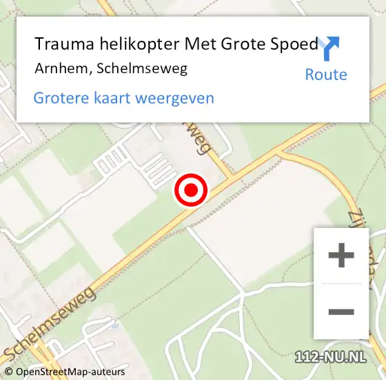 Locatie op kaart van de 112 melding: Trauma helikopter Met Grote Spoed Naar Arnhem, Schelmseweg op 21 november 2023 17:35