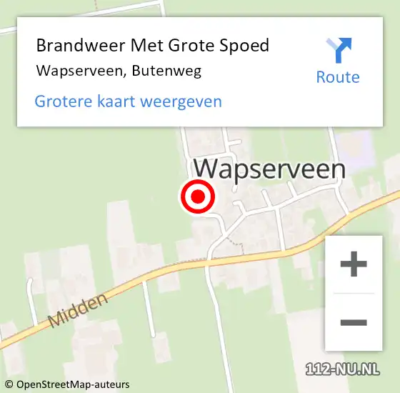 Locatie op kaart van de 112 melding: Brandweer Met Grote Spoed Naar Wapserveen, Butenweg op 21 november 2023 19:49