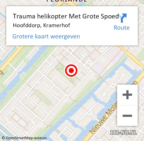 Locatie op kaart van de 112 melding: Trauma helikopter Met Grote Spoed Naar Hoofddorp, Kramerhof op 21 november 2023 20:07