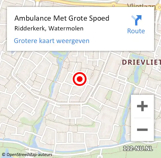 Locatie op kaart van de 112 melding: Ambulance Met Grote Spoed Naar Ridderkerk, Watermolen op 21 november 2023 21:52