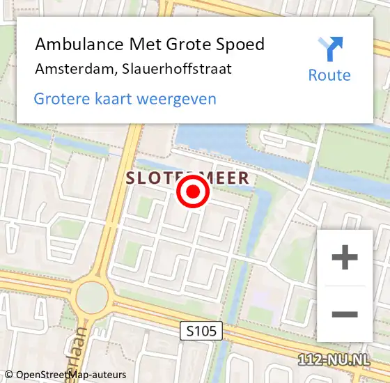 Locatie op kaart van de 112 melding: Ambulance Met Grote Spoed Naar Amsterdam, Slauerhoffstraat op 21 november 2023 23:24
