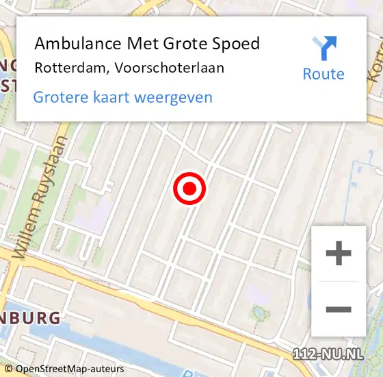 Locatie op kaart van de 112 melding: Ambulance Met Grote Spoed Naar Rotterdam, Voorschoterlaan op 22 november 2023 00:48