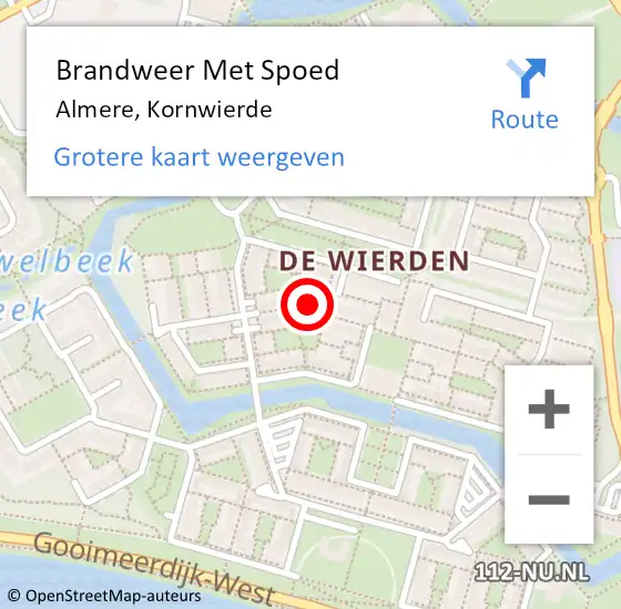 Locatie op kaart van de 112 melding: Brandweer Met Spoed Naar Almere, Kornwierde op 22 november 2023 05:45