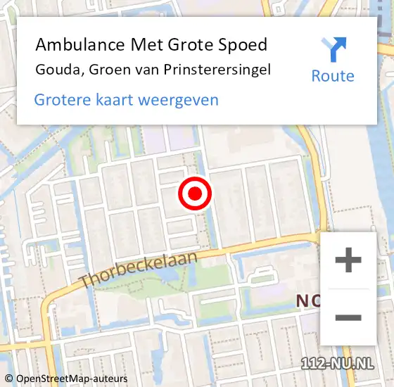 Locatie op kaart van de 112 melding: Ambulance Met Grote Spoed Naar Gouda, Groen van Prinsterersingel op 22 november 2023 08:34