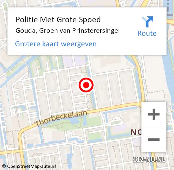 Locatie op kaart van de 112 melding: Politie Met Grote Spoed Naar Gouda, Groen van Prinsterersingel op 22 november 2023 08:35