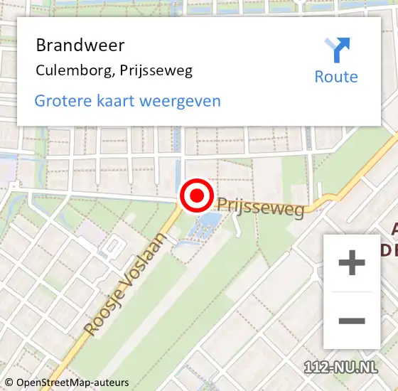 Locatie op kaart van de 112 melding: Brandweer Culemborg, Prijsseweg op 22 november 2023 08:58