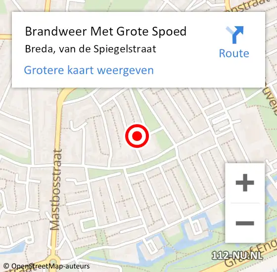 Locatie op kaart van de 112 melding: Brandweer Met Grote Spoed Naar Breda, van de Spiegelstraat op 22 november 2023 09:39