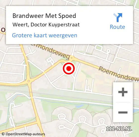 Locatie op kaart van de 112 melding: Brandweer Met Spoed Naar Weert, Doctor Kuyperstraat op 22 november 2023 11:12