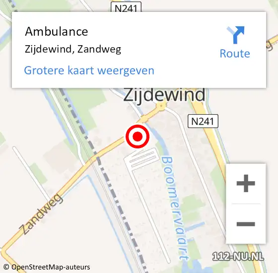 Locatie op kaart van de 112 melding: Ambulance Zijdewind, Zandweg op 22 november 2023 12:00