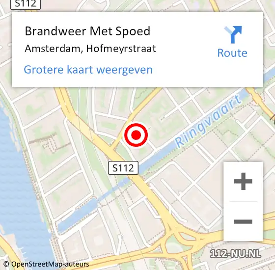 Locatie op kaart van de 112 melding: Brandweer Met Spoed Naar Amsterdam, Hofmeyrstraat op 22 november 2023 12:58