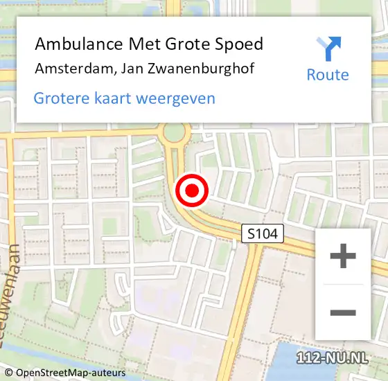Locatie op kaart van de 112 melding: Ambulance Met Grote Spoed Naar Amsterdam, Jan Zwanenburghof op 22 november 2023 13:05