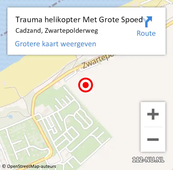 Locatie op kaart van de 112 melding: Trauma helikopter Met Grote Spoed Naar Cadzand, Zwartepolderweg op 22 november 2023 14:12