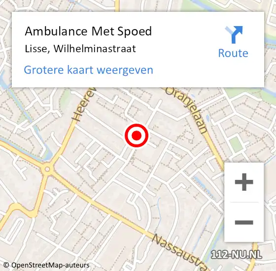 Locatie op kaart van de 112 melding: Ambulance Met Spoed Naar Lisse, Wilhelminastraat op 22 november 2023 14:16