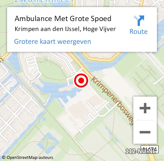 Locatie op kaart van de 112 melding: Ambulance Met Grote Spoed Naar Krimpen aan den IJssel, Hoge Vijver op 22 november 2023 15:22