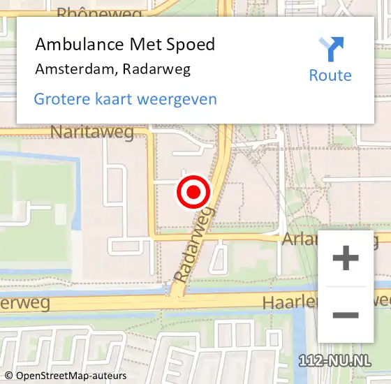 Locatie op kaart van de 112 melding: Ambulance Met Spoed Naar Amsterdam, Radarweg op 22 november 2023 17:31