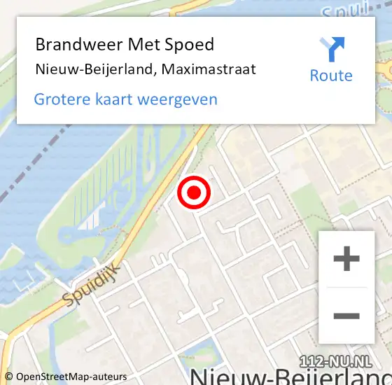 Locatie op kaart van de 112 melding: Brandweer Met Spoed Naar Nieuw-Beijerland, Maximastraat op 22 november 2023 20:30