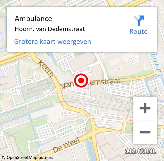 Locatie op kaart van de 112 melding: Ambulance Hoorn, van Dedemstraat op 22 november 2023 20:45