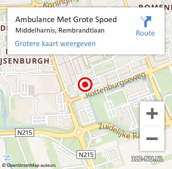 Locatie op kaart van de 112 melding: Ambulance Met Grote Spoed Naar Middelharnis, Rembrandtlaan op 22 november 2023 20:46