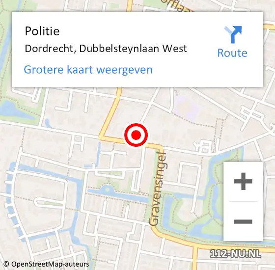 Locatie op kaart van de 112 melding: Politie Dordrecht, Dubbelsteynlaan West op 22 november 2023 21:10