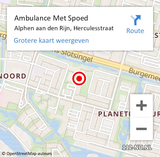 Locatie op kaart van de 112 melding: Ambulance Met Spoed Naar Alphen aan den Rijn, Herculesstraat op 22 november 2023 21:13