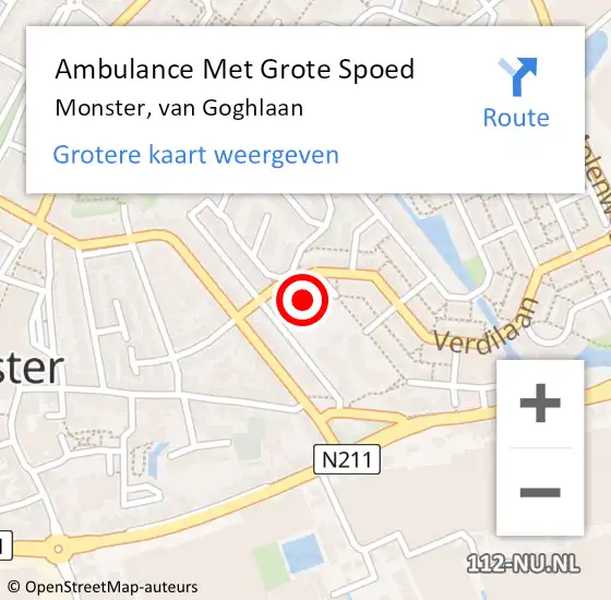 Locatie op kaart van de 112 melding: Ambulance Met Grote Spoed Naar Monster, van Goghlaan op 22 november 2023 22:15