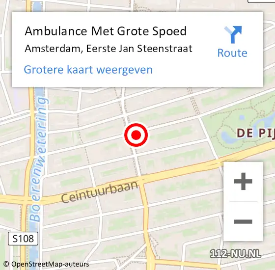 Locatie op kaart van de 112 melding: Ambulance Met Grote Spoed Naar Amsterdam, Eerste Jan Steenstraat op 22 november 2023 22:24
