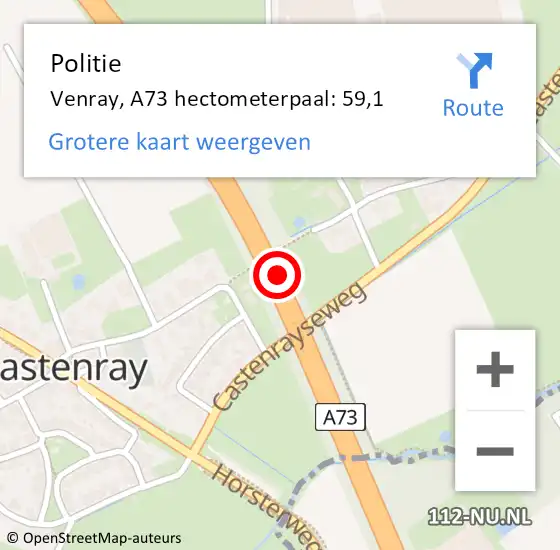 Locatie op kaart van de 112 melding: Politie Venray, A73 hectometerpaal: 59,1 op 23 november 2023 07:43