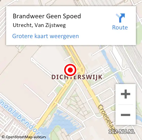 Locatie op kaart van de 112 melding: Brandweer Geen Spoed Naar Utrecht, Van Zijstweg op 23 november 2023 08:34