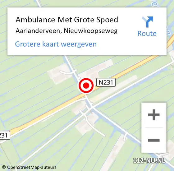 Locatie op kaart van de 112 melding: Ambulance Met Grote Spoed Naar Aarlanderveen, Nieuwkoopseweg op 23 november 2023 08:38