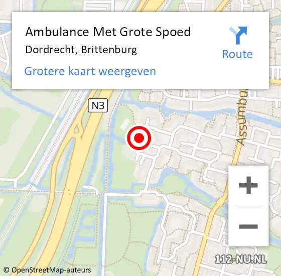 Locatie op kaart van de 112 melding: Ambulance Met Grote Spoed Naar Dordrecht, Brittenburg op 23 november 2023 09:33