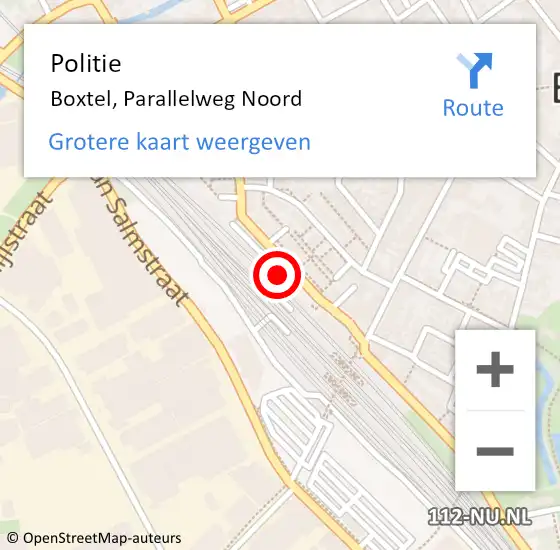 Locatie op kaart van de 112 melding: Politie Boxtel, Parallelweg Noord op 23 november 2023 09:35