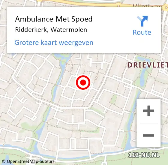 Locatie op kaart van de 112 melding: Ambulance Met Spoed Naar Ridderkerk, Watermolen op 23 november 2023 10:18