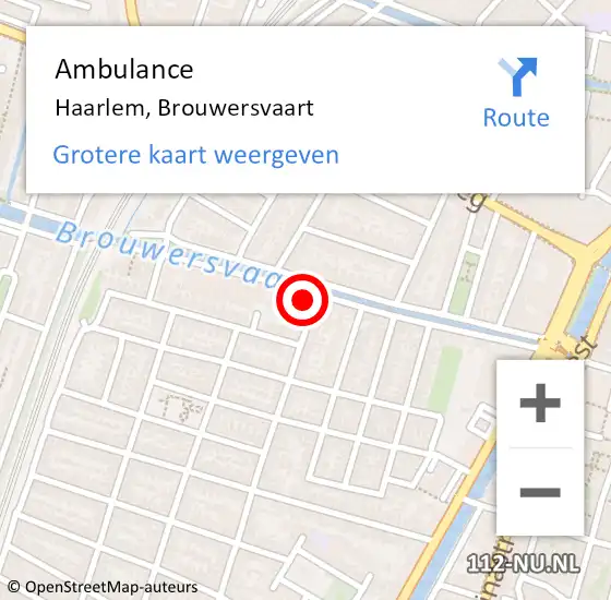 Locatie op kaart van de 112 melding: Ambulance Haarlem, Brouwersvaart op 23 november 2023 11:01