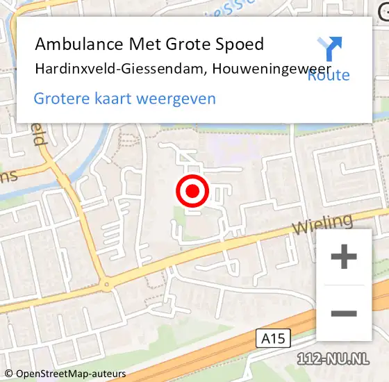 Locatie op kaart van de 112 melding: Ambulance Met Grote Spoed Naar Hardinxveld-Giessendam, Houweningeweer op 23 november 2023 15:05