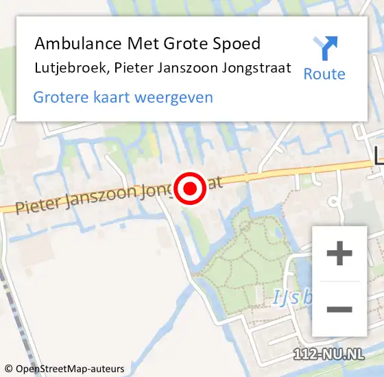 Locatie op kaart van de 112 melding: Ambulance Met Grote Spoed Naar Lutjebroek, Pieter Janszoon Jongstraat op 23 november 2023 16:37