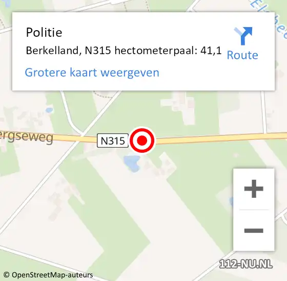 Locatie op kaart van de 112 melding: Politie Berkelland, N315 hectometerpaal: 41,1 op 23 november 2023 17:10