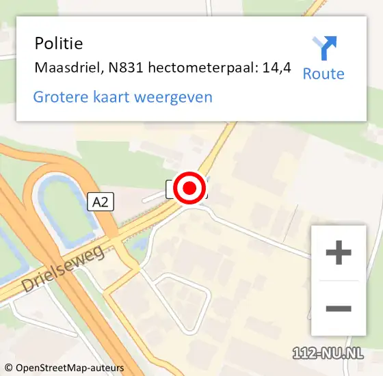 Locatie op kaart van de 112 melding: Politie Maasdriel, N831 hectometerpaal: 14,4 op 23 november 2023 17:29