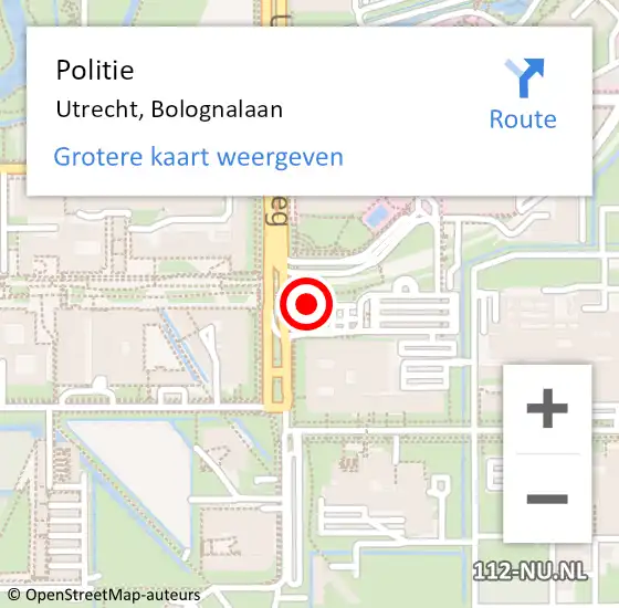 Locatie op kaart van de 112 melding: Politie Utrecht, Bolognalaan op 23 november 2023 17:35