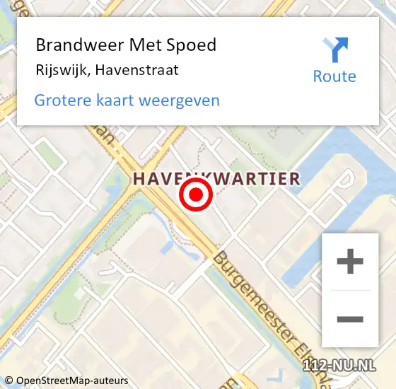 Locatie op kaart van de 112 melding: Brandweer Met Spoed Naar Rijswijk, Havenstraat op 23 november 2023 18:18