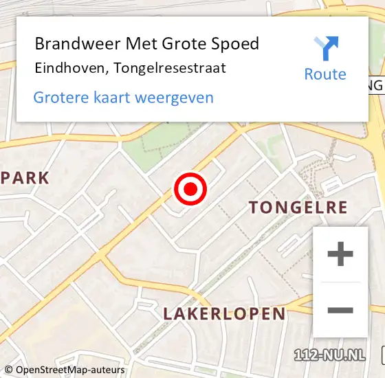Locatie op kaart van de 112 melding: Brandweer Met Grote Spoed Naar Eindhoven, Tongelresestraat op 23 november 2023 18:51