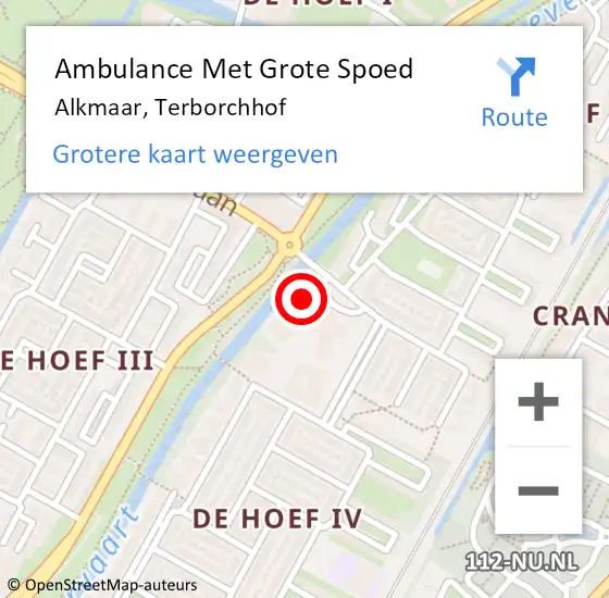 Locatie op kaart van de 112 melding: Ambulance Met Grote Spoed Naar Alkmaar, Terborchhof op 23 november 2023 19:34