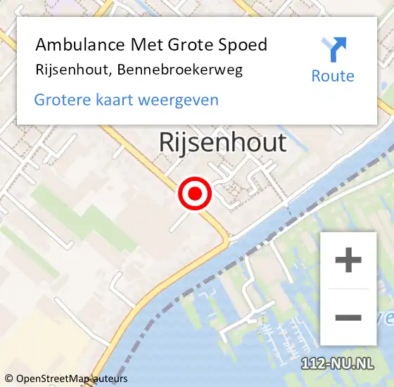 Locatie op kaart van de 112 melding: Ambulance Met Grote Spoed Naar Rijsenhout, Bennebroekerweg op 23 november 2023 20:21