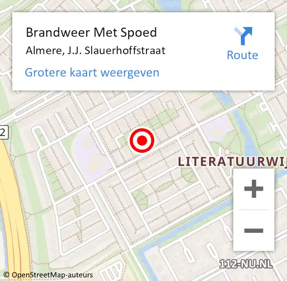 Locatie op kaart van de 112 melding: Brandweer Met Spoed Naar Almere, J.J. Slauerhoffstraat op 23 november 2023 20:23