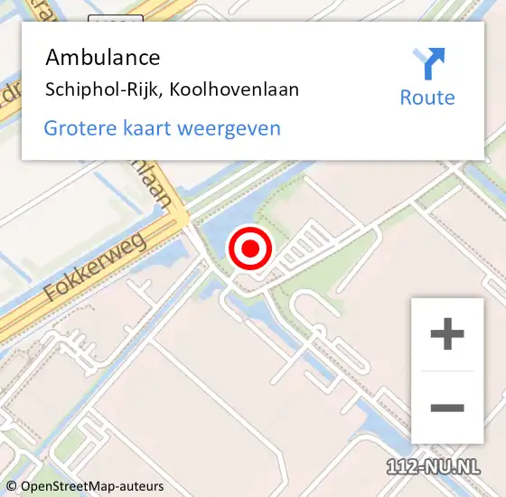 Locatie op kaart van de 112 melding: Ambulance Schiphol-Rijk, Koolhovenlaan op 23 november 2023 20:53