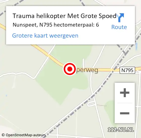 Locatie op kaart van de 112 melding: Trauma helikopter Met Grote Spoed Naar Nunspeet, N795 hectometerpaal: 6 op 23 november 2023 21:59