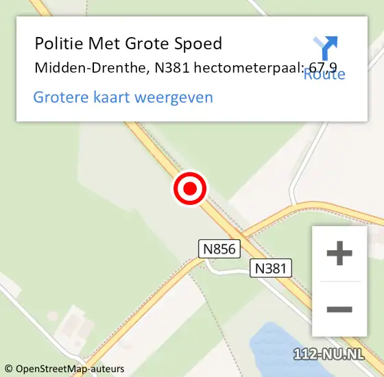 Locatie op kaart van de 112 melding: Politie Met Grote Spoed Naar Midden-Drenthe, N381 hectometerpaal: 67,9 op 24 november 2023 00:10