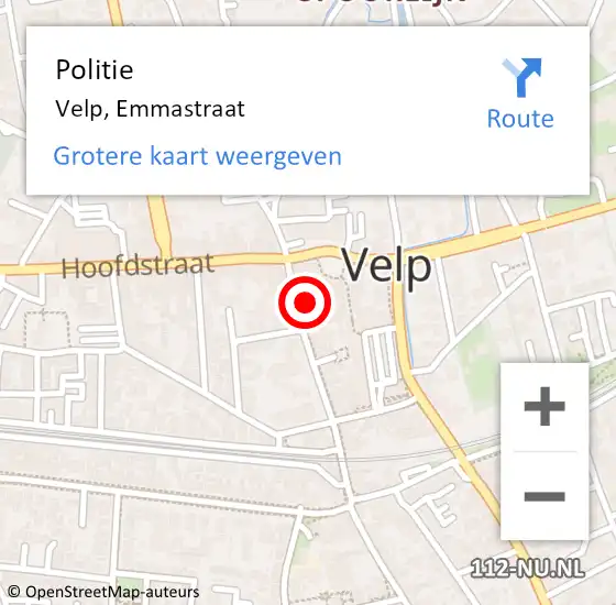 Locatie op kaart van de 112 melding: Politie Velp, Emmastraat op 24 november 2023 00:17