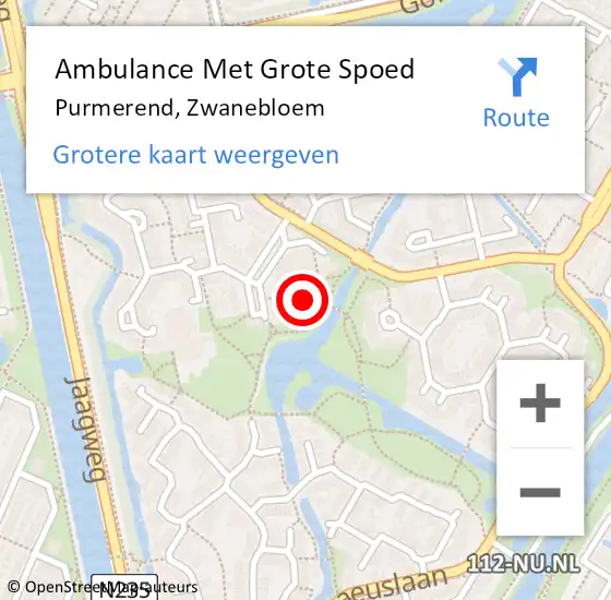 Locatie op kaart van de 112 melding: Ambulance Met Grote Spoed Naar Purmerend, Zwanebloem op 24 november 2023 00:38