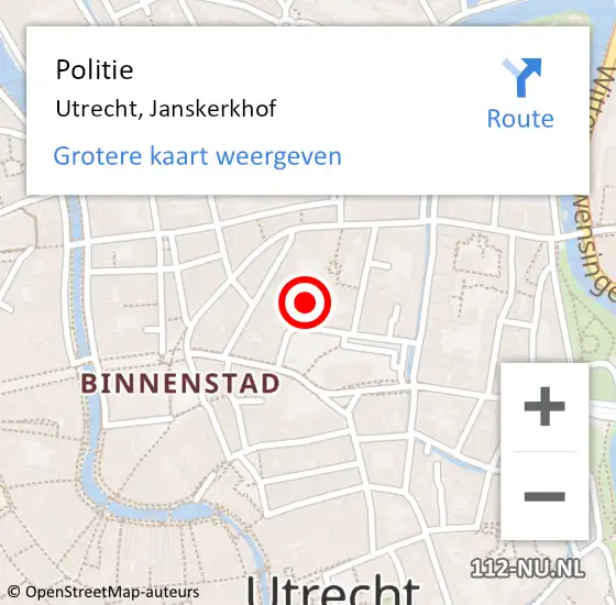 Locatie op kaart van de 112 melding: Politie Utrecht, Janskerkhof op 24 november 2023 01:23
