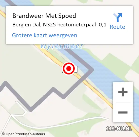 Locatie op kaart van de 112 melding: Brandweer Met Spoed Naar Berg en Dal, N325 hectometerpaal: 0,1 op 24 november 2023 02:43